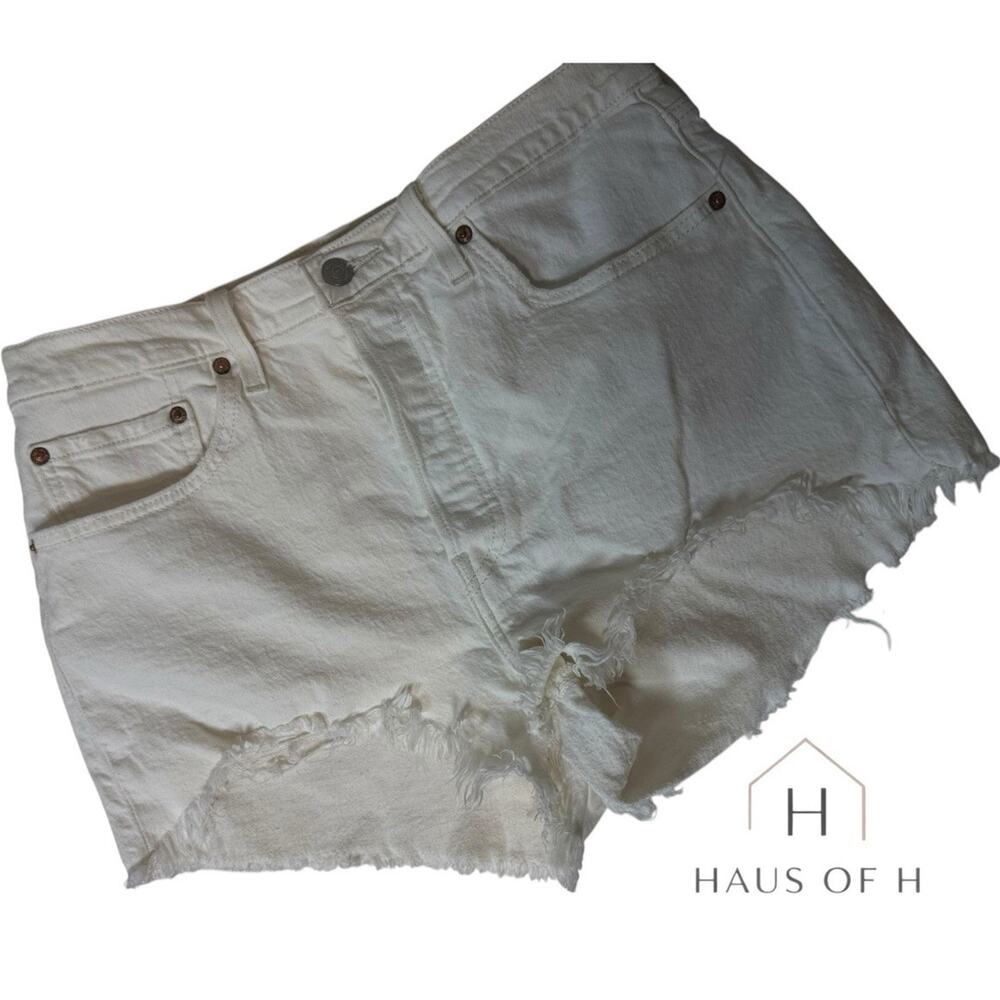 Levi's 501 White Cut-Off Denim Shorts Cotton Frayed Hem Size L - W31